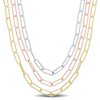 AMOUR AMOUR MULTI-STRAND PAPERCLIP CHAIN NECKLACE IN 3-TONE PLATED STERLING SILVER