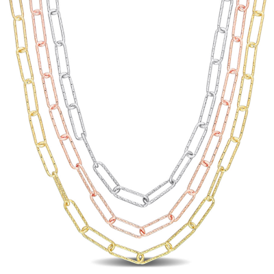 Amour Multi-strand Paperclip Chain Necklace In 3-tone 18k Gold Plated Sterling Silver In Tri-color