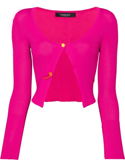 Versace Scoop-neck Open Front Cardigan In Pink