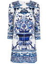 Dolce & Gabbana Majolica Printed Back Zipped Mini Dress In Blue