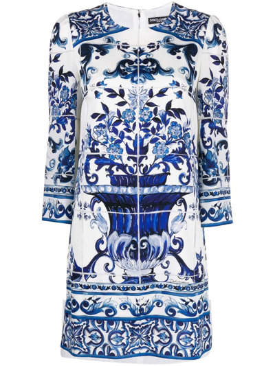 Dolce & Gabbana Majolica Printed Back Zipped Mini Dress In Multi