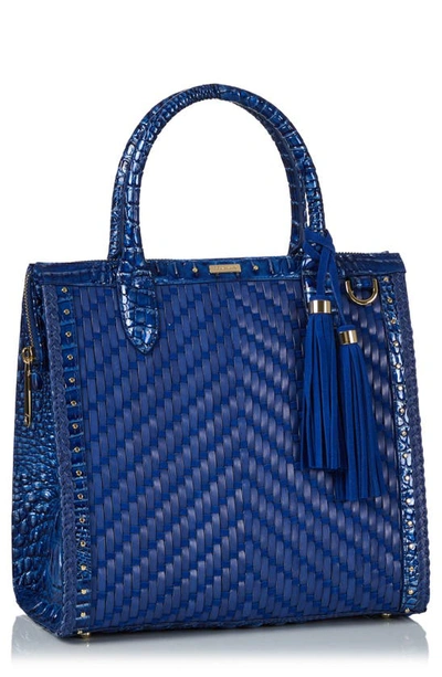 Brahmin Caroline Woven Croc Embossed Leather Satchel In Vistablue