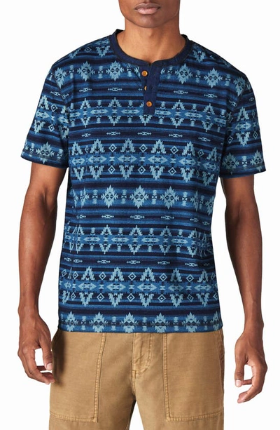 Lucky Brand Men's Jersey Aztec Print Short Sleeve Henley T-shirt In Blue