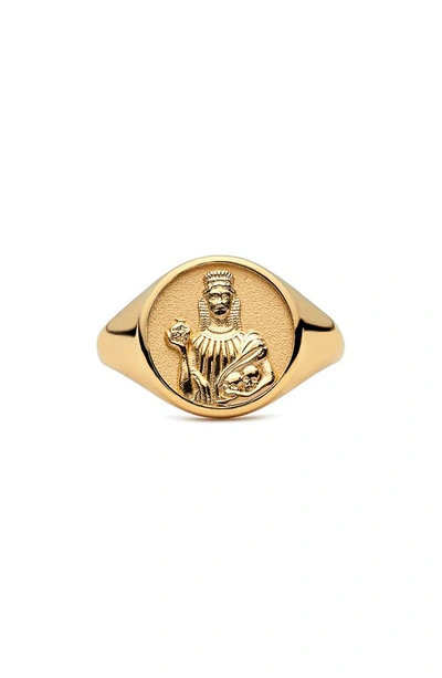 Awe Inspired Solid 14k Yellow Gold Persephone Signet Ring In Gold Vermeil