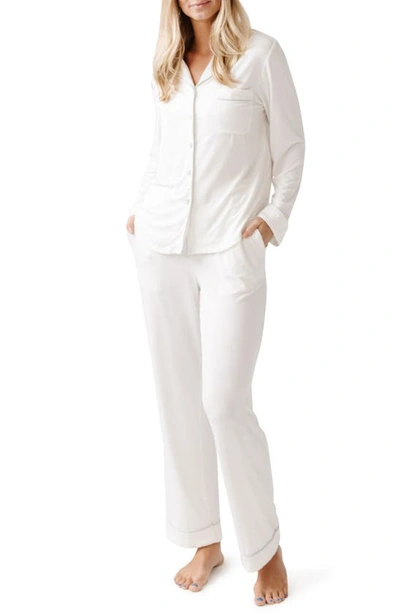 Cozy Earth Long Sleeve Knit Pajamas In Ivory