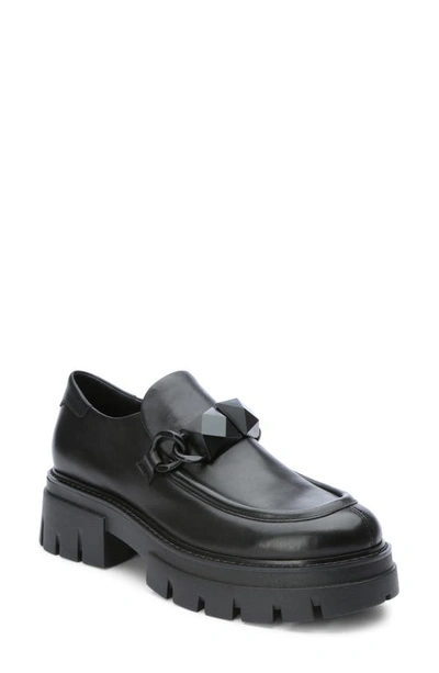 Ash Leroy Leather Chain Chunky Loafers In Black/black