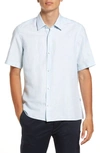 Hugo Boss Lukka Floral Short Sleeve Cotton Button-up Shirt In Blue