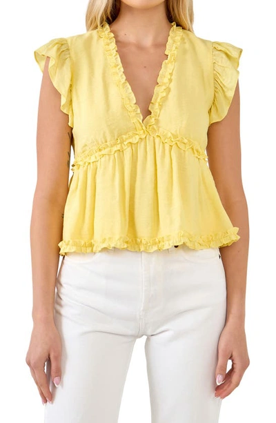 Endless Rose Ruffle Trim Empire Waist Blouse In Yellow