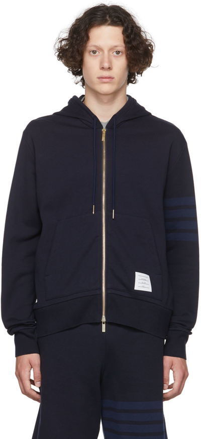 Thom Browne Cotton Jersey Zipped Hoodie In Blue