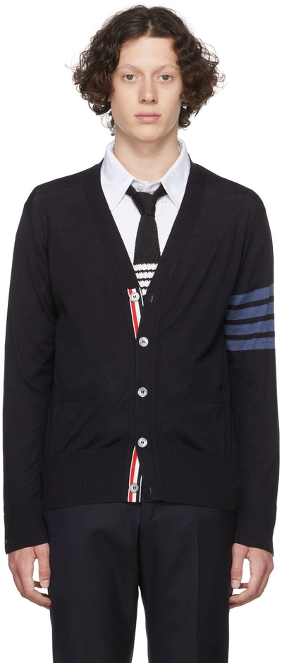 Thom Browne Classic 4-bar Merino Cardigan In Blue