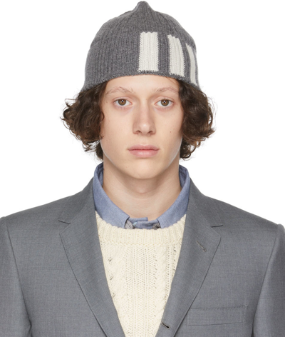 Thom Browne Grey Cashmere 4-bar Beanie In 035 Med Grey