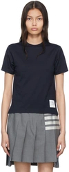 Thom Browne Tricolour Stripe Side Slit Cotton Crewneck T-shirt In 415 Navy