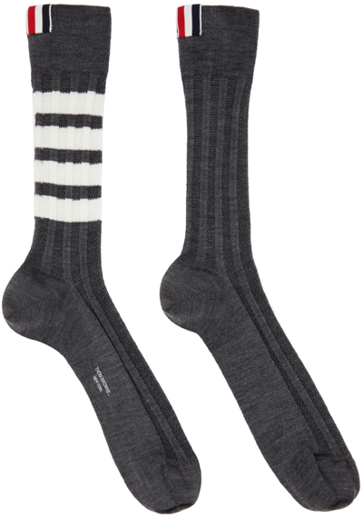 Thom Browne Grey 4-bar Socks In 035 Med Grey