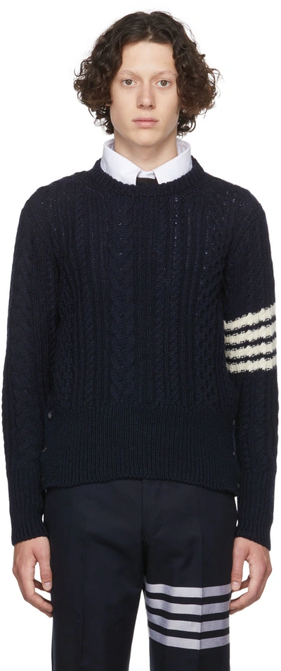 Thom Browne Cardigan With 4-stripe Detail In Blue,white