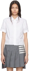 Thom Browne Short Sleeve Tucked Blouse In Poplin In White