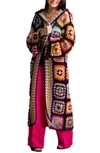 Saachi Hooded Square Crochet Kimono In Black