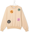 Molo Girl's Marge Happy Face Embellished Sweatshirt In Neutrals