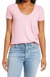 Caslon Rounded V-neck T-shirt In Pink Ibis- White Charm Stripe