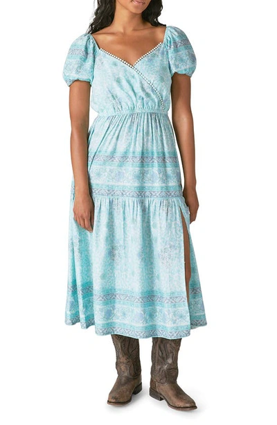 Lucky Brand Women's Block-print Midi Dress In Blue Multi