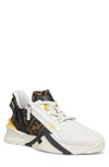 Fendi Flow Sneaker With Distinctive Monogram Accents In White/ Yellow