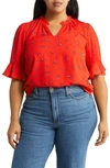 Cece Ruffle V-neck Blouse In Poppy Red