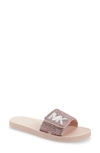 Michael Michael Kors Crystal-embellished Logo Sliders In Soft Pink