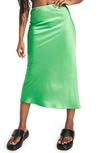 Topshop Satin Bias Midi Skirt In Apple Green