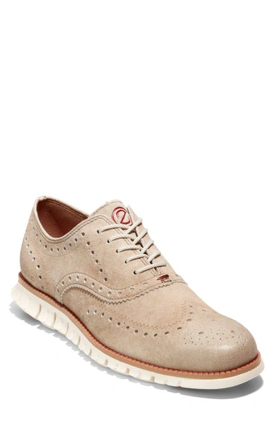 Cole Haan Zerogrand Wingtip Derby In Ch Warm Stucco/ Ivory