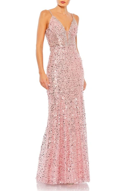 Mac Duggal Embellished Plunge Neck Sleeveless Trumpet Gown In Multi
