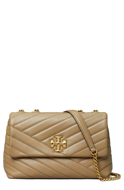 Tory Burch Kira Chevron Small Leather Convertible Shoulder Bag In Desert Dune/gold