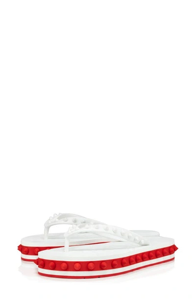 Christian Louboutin Loubi Donna Spike Red Sole Flip Flops In Q647 Bianco/loubi