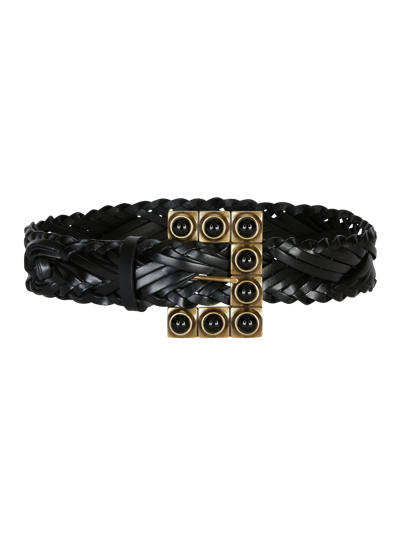 Etro Woven Leather Belt With Studs In Black