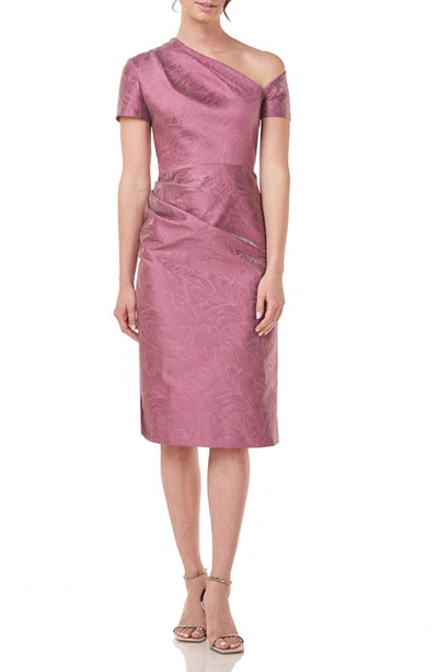 Kay Unger Caitlyn One-shoulder Jacquard Midi Dress In Pink