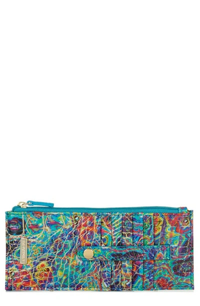 Brahmin Muse Melbourne Croc Embossed Leather Card Wallet In Blue Ammolite Melbourne