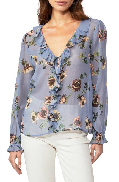 Paige Karin Floral Sheer Silk Blouse In Blue