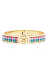 Kate Spade Heartful Hinged Bangle In Blue Madras Plaid