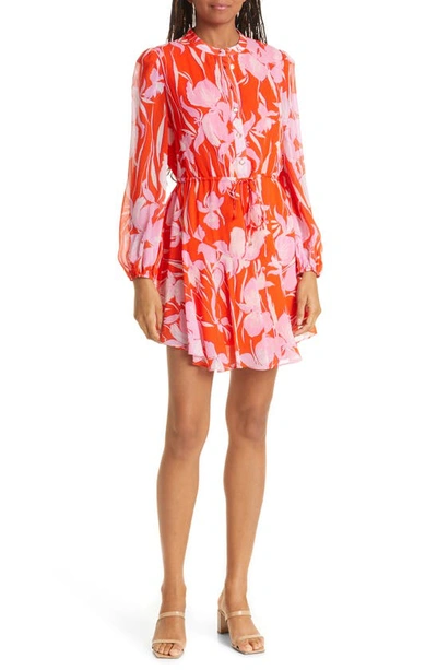 Milly Reina Parrot Floral-print Dress In Coral Multi