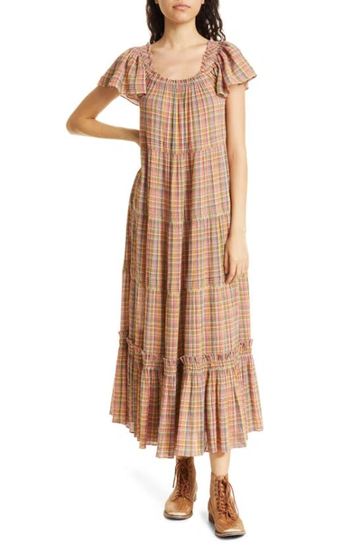 The Great The Nightingale Scoopneck Tiered Maxi Dress In Bright Summer Plaid