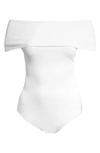Alaïa Off The Shoulder Ribbed Bodysuit In Bianco