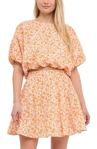 Free The Roses Floral Cotton Blouson Top In Orange