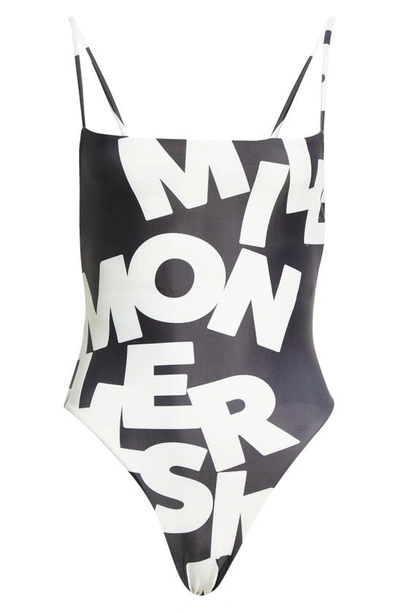 Simon Miller Linkky One-piece Swimsuit In White Logo Scramble