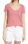 Caslon Rounded V-neck T-shirt In Red Chinoise- White Stripe
