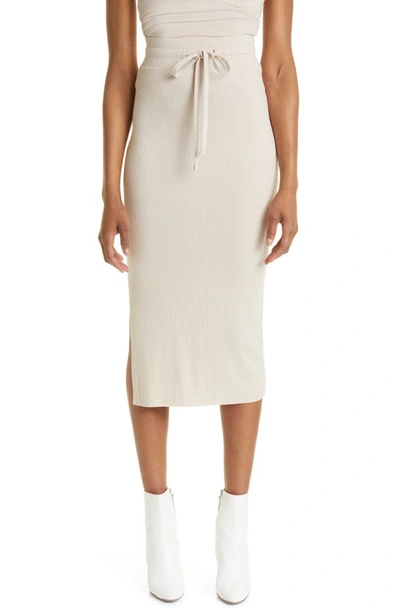 The Range Alloy Rib Drawcord Midi Skirt In Limestone