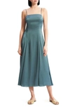 Theory Cami Sleeveless Satin Midi Dress In Green