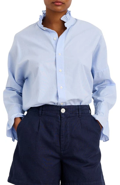Alex Mill Ruffle Detail Cotton Button-up Shirt In Blue