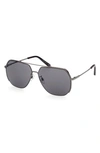 Bally 63mm Oversize Pilot Sunglasses In Shiny Gunmetal / Smoke