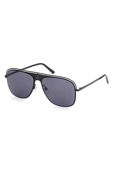 Bally 58mm Metal Navigator Sunglasses In Shiny Black Smoke Lenses