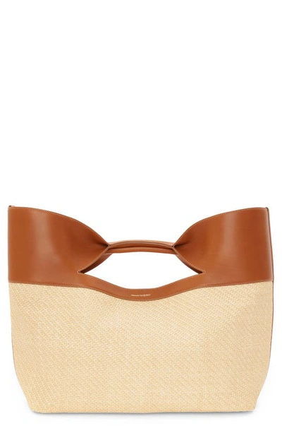 Alexander Mcqueen The Bow Large Raffia Top Handle Bag In Natural,tan
