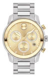 Movado Men's Swiss Chronograph Bold Verso Stainless Steel Bracelet Watch 44mm In Silver