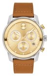 MOVADO BOLD VERSO CHRONOGRAPH LEATHER STRAP WATCH, 44MM